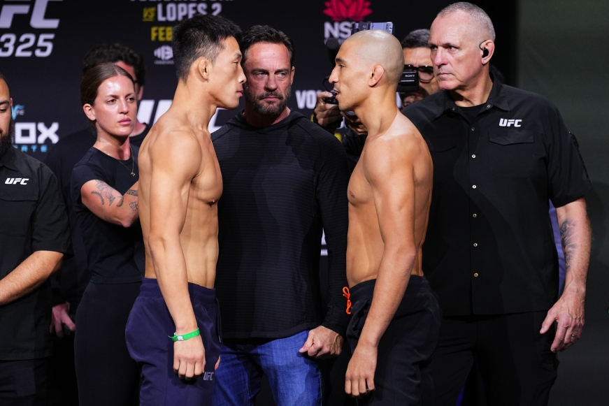김상욱(왼쪽)과 돔 마르판의 페이스 오프. /사진=UFC 제공