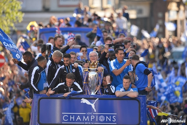 잉글랜드 프리미어리그(EPL) 우승 후 레스터 시티. /AFPBBNews=뉴스1