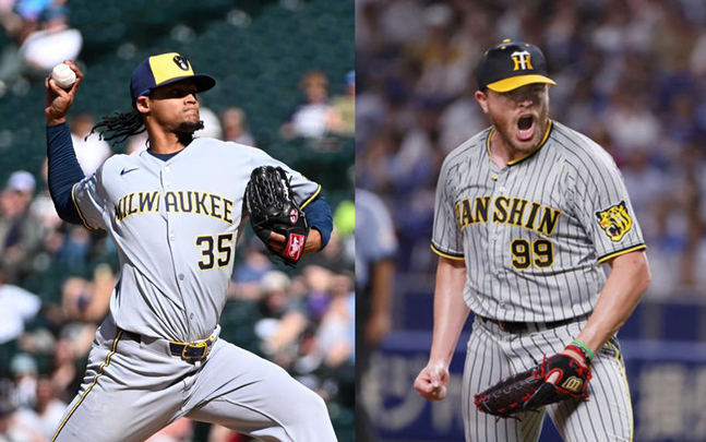 엘빈 로드리게스(왼쪽)와 제레미 비슬리. /사진=롯데 자이언츠 제공