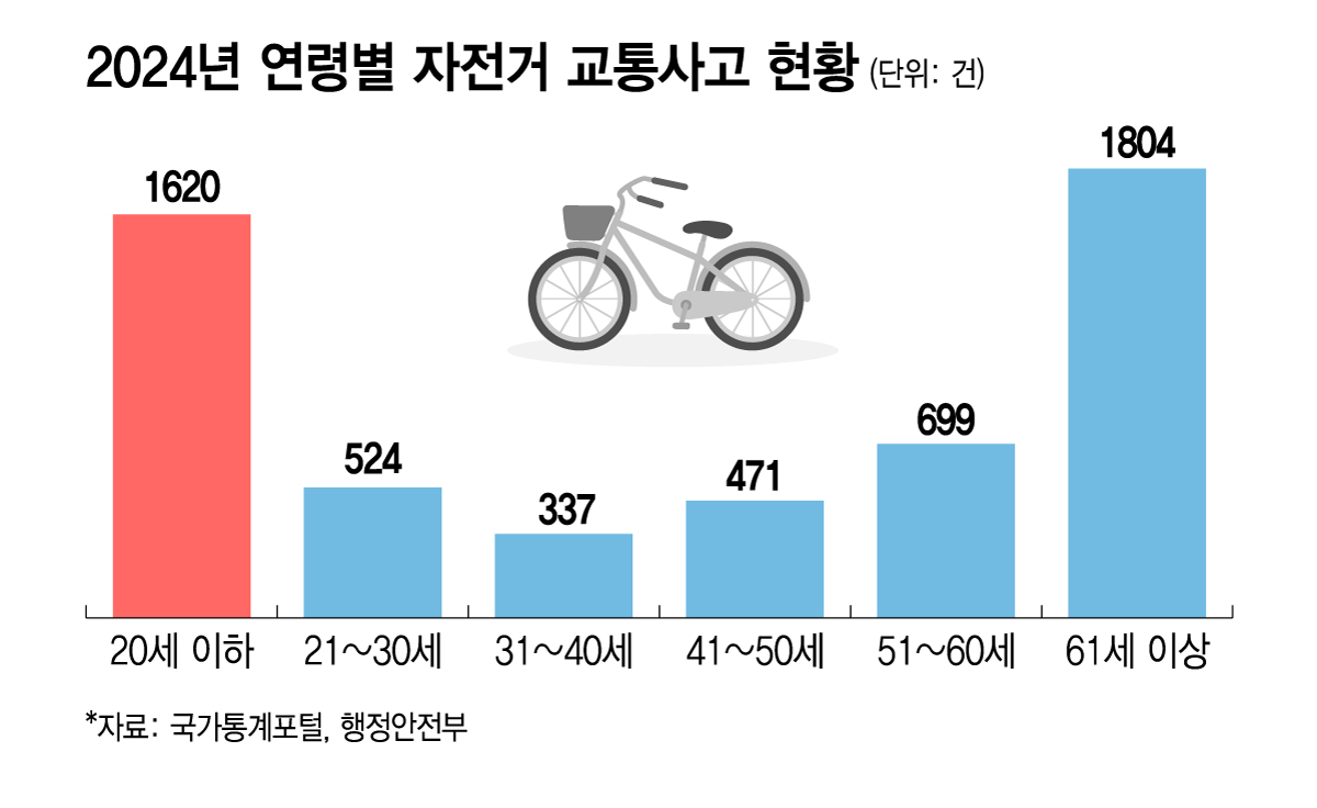 2024년 연령별 자전거 교통사고 현황./그래픽=김지영 디자인 기자.
