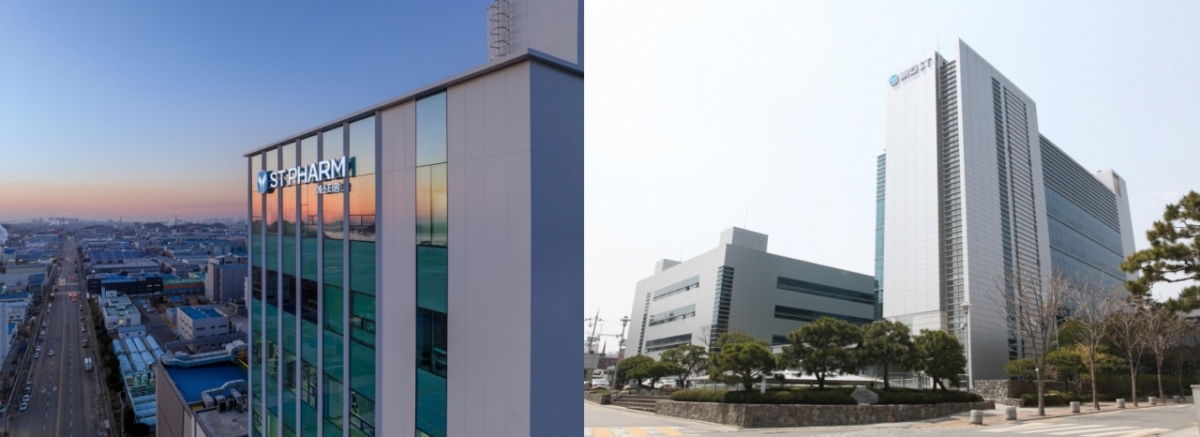 동아쏘시오홀딩스 그룹사인 에스티팜 반월(사진 왼쪽)과 동아ST 전경.