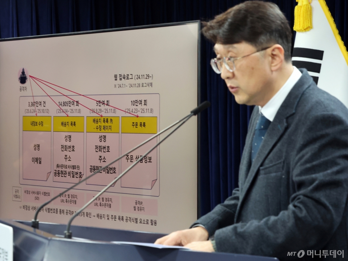 (서울=뉴스1) 황기선 기자 = 최우혁 과학기술정보통신부 정보보호네트워크정책실장이 10일 오후 서울 종로구 정부서울청사에서 '쿠팡 침해사고 민관합동 조사단 조사결과를 발표하고 있다.  2026.2.10/뉴스1  Copyright © 뉴스1. All rights reserved. 무단 전재 및 재배포,  AI학습 이용 금지. /사진=(서울=뉴스1) 황기선 기자