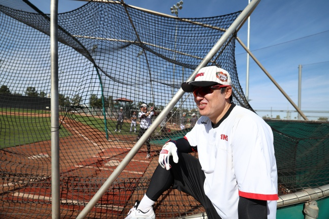 박동원이 최근 미국 애리조나주 스코츠데일에서 열린 2026 LG 스프링캠프에서 훈련 중이다. /사진=LG 트윈스 제공