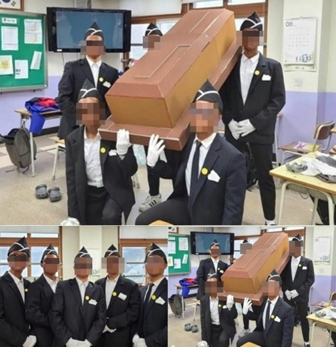 샘 오취리가 2020년 의정부고등학교 학생들이 '관짝소년단'을 패러디한 사진을 자신의 인스타그램에 올리며, 얼굴을 검게 칠한 것은 흑인 비하라고 비판했다./사진=샘 오취리 인스타그램 