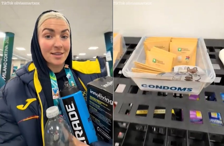 2026 밀라노·코르티나담페초 동계올림픽 선수촌에 배포된 콘돔 상자의 모습. /사진=영국 더 선 갈무리