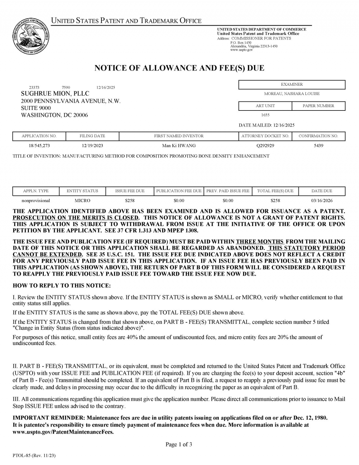 황만기 한의학 박사가 최근 '골밀도 증진을 촉진하는 조성물 제조방법(Manufacturing Method for Composition Promoting Bone Density Enhancement)'으로 미국 특허를 취득했다고 밝혔다. /자료제공=황만기 박사 