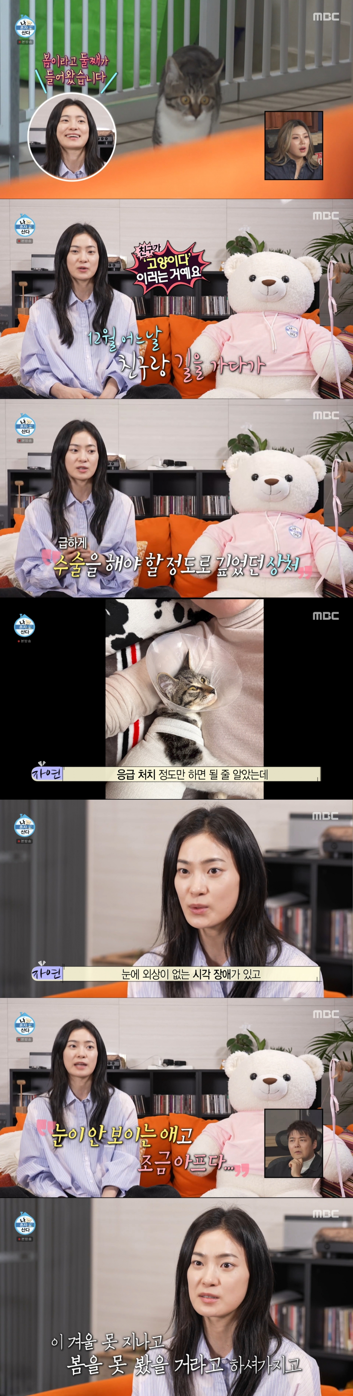 시각 장애가 있는 고양이를 입양한 옥자연. /사진=MBC '나 혼자 산다' 캡처