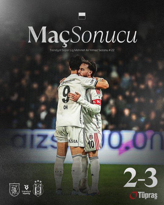 16일(한국시간) 튀르키예 이스탄불의 바샥셰히르 파티흐 테림 스타디움에서 열린 2025~2026시즌 쉬페르리그 22라운드 경기 결과. /사진=베식타시 공식 사회관계망서비스(SNS)