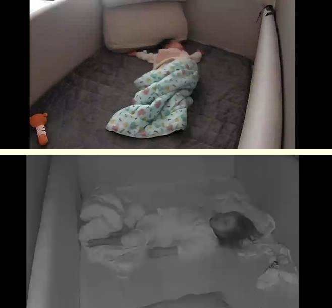 (위)1년 전 침대에서 잠든 딸의 모습과 (아래) 최근의 모습. 아이의 몸과 마음 모두 많이 컸다. 변치 않는 건 단 한 가지. 자는 모습이 항상 제일 예쁘다. /사진=최우영 기자