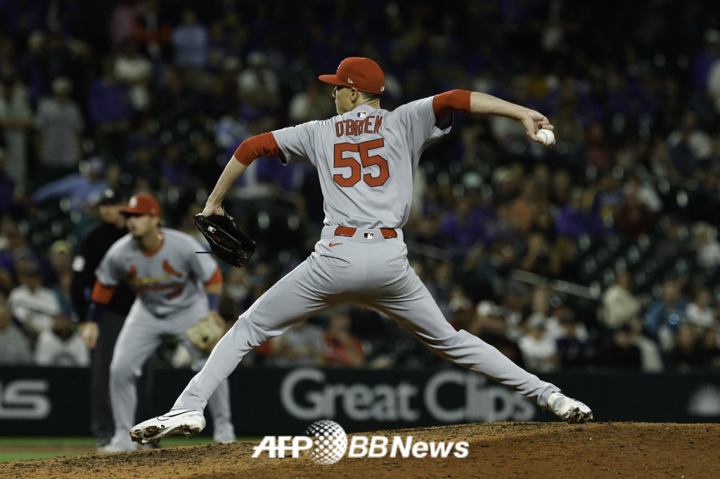 2025년 세인트루이스 카디널스 소속으로 역투하는 라일리 오브라이언의 모습. /AFPBBNews=뉴스1