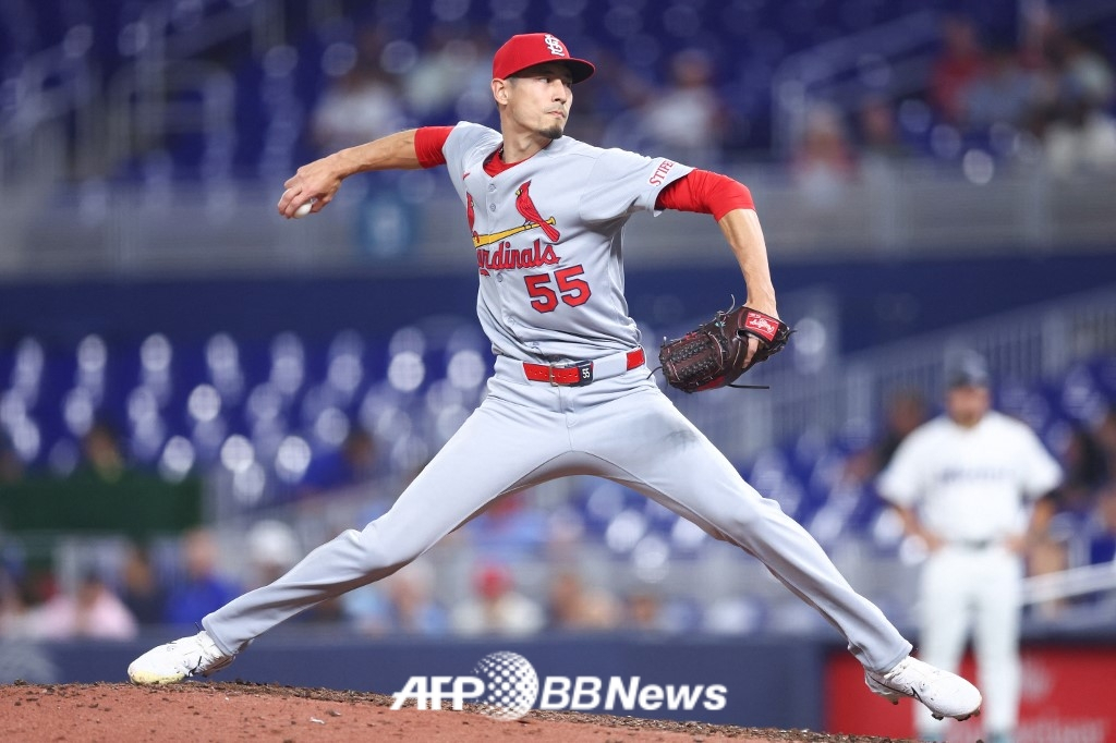 2025년 세인트루이스 카디널스 소속으로 역투하는 라일리 오브라이언의 모습. /AFPBBNews=뉴스1