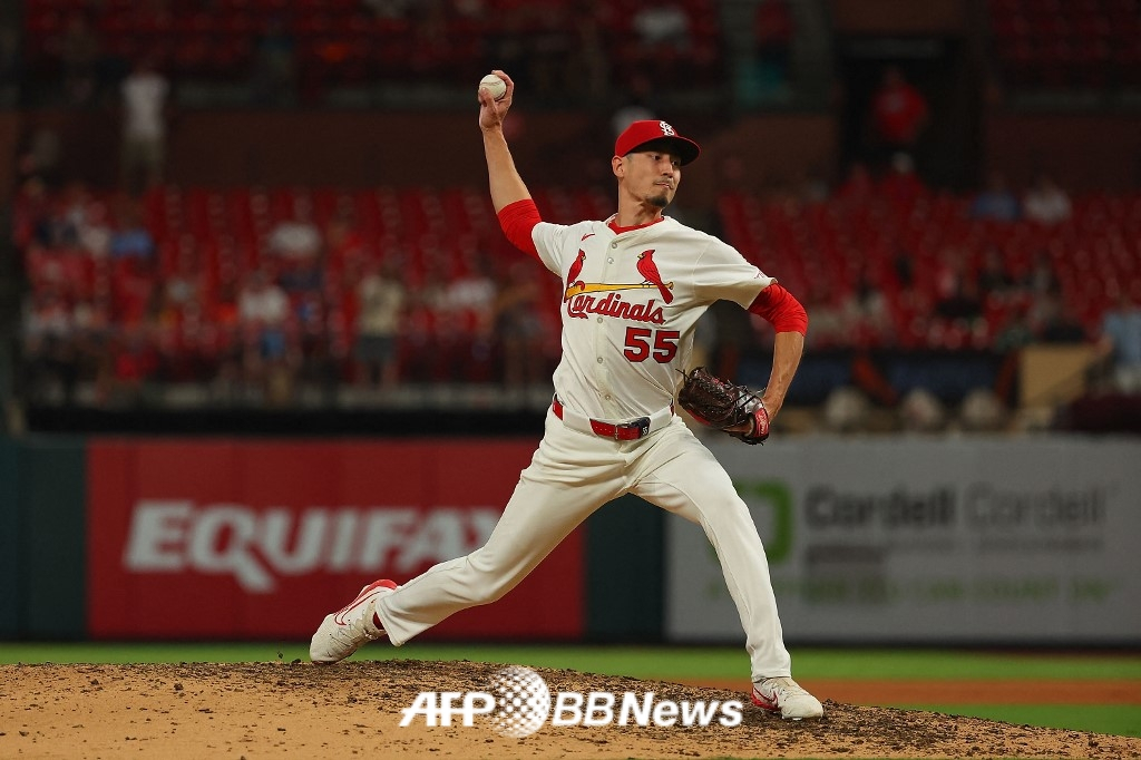 2025년 세인트루이스 카디널스 소속으로 역투하는 라일리 오브라이언의 모습. /AFPBBNews=뉴스1