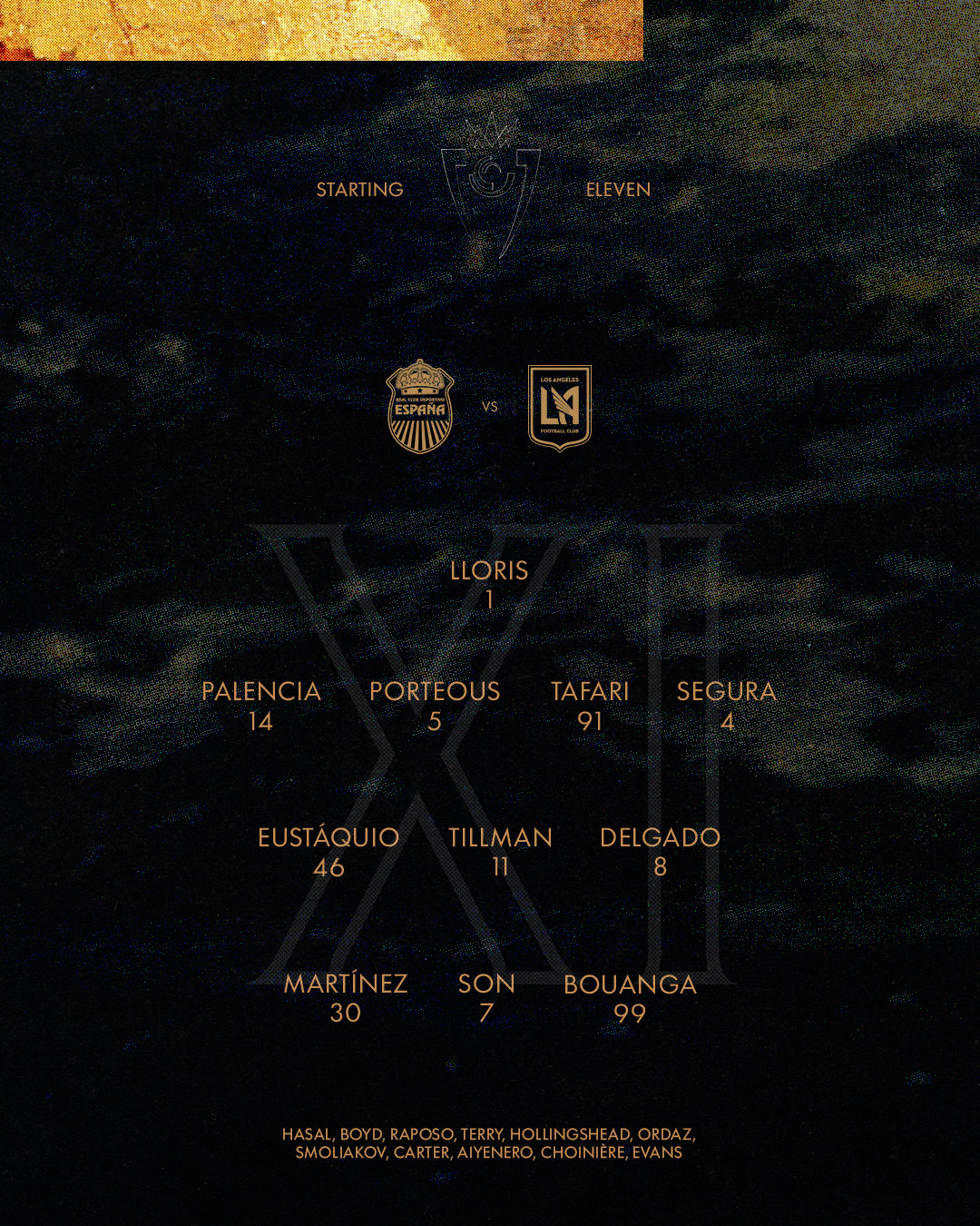 레알 에스파냐와의 2026 CONCACAF 챔피언스컵 1차전 LAFC의 선발 라인업. /사진=LAFC SNS 캡처