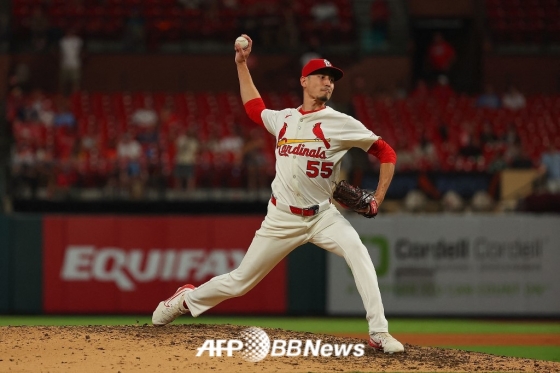 2025년 세인트루이스 카디널스 소속으로 역투하는 라일리 오브라이언의 모습. /AFPBBNews=뉴스1