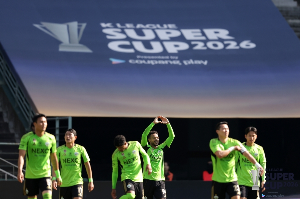 전북 현대 모따가 21일 전주월드컵경기장에서 열린 대전하나시티즌과의 K리그 슈퍼컵에서 선제골을 넣은 뒤 골 세리머니를 하고 있다. /사진=한국프로축구연맹 제공