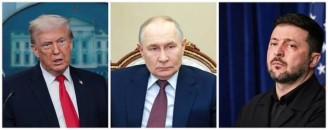 도널드 트럼프 미국 대통령, 블라디미르 푸틴 러시아 대통령, 볼로디미르 젤렌스키 우크라이나 대통령(왼쪽부터)/사진=로이터