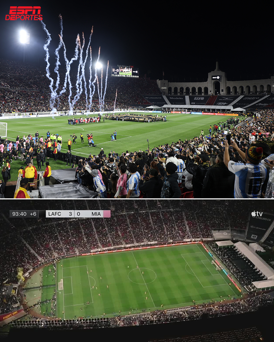 22일 미국 로스앤젤레스(LA) 메모리얼 콜리세움에서 열린 LAFC와 인터 마이애미와의 2026시즌 미국 프로축구 메이저리그사커(MLS) 개막전을 찾은 관중 수는 7만 5673명이었다. MLS 개막전 역대 최다 관중이다. /사진=ESPN 데포르테스 SNS 캡처