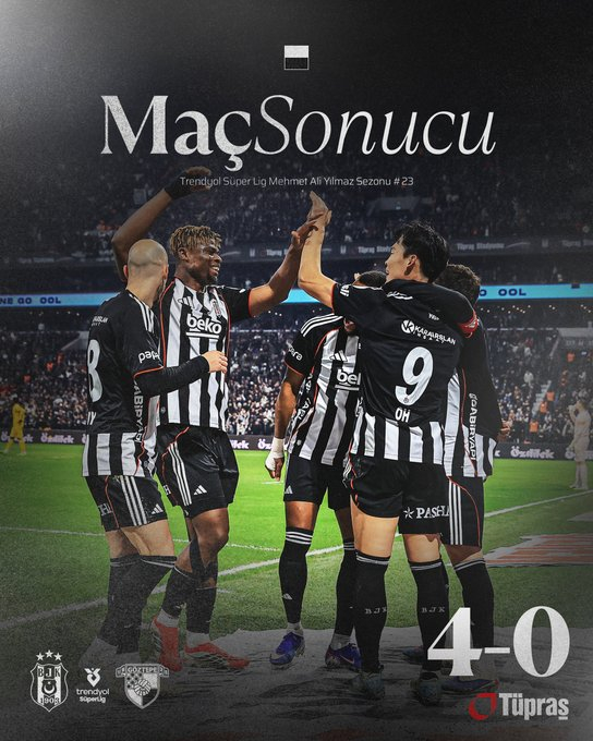 오현규(9번)가 23일(한국시간) 튀르키예 이스탄불의 튀프라쉬 스타디움에서 열린 2025~2026시즌 튀르키예 쉬페르리그 23라운드 홈 경기에서 괴즈테페를 상대로 골을 넣고 세리머니하고 있다. /사진=베식타시 공식 사회관계망서비스(SNS)