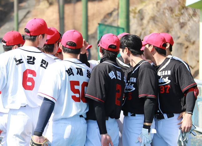 미팅을 갖고 있는 울산 선수들. /사진=울산 웨일즈