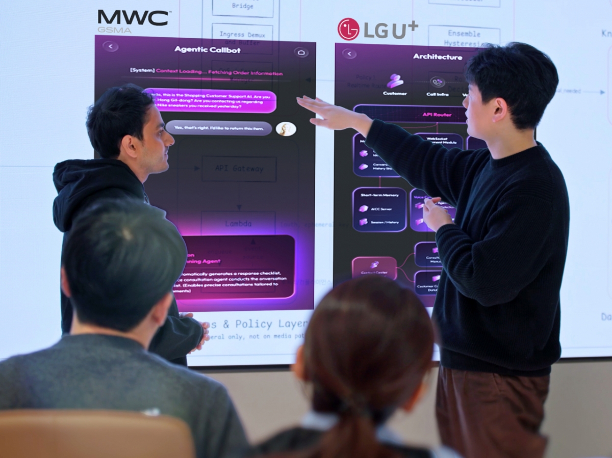 LG유플러스 임직원과 오픈AI 임직원이 회의하고 있는 모습./사진=LG유플러스