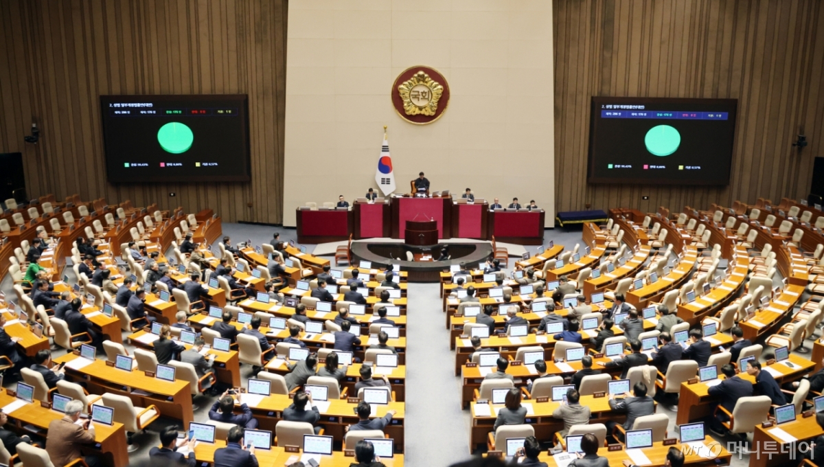 (서울=뉴스1) 이승배 기자 = 25일 서울 여의도 국회에서 열린 제432회국회(임시회) 8차 본회의에서 기업의 자사주 소각을 의무화하는 이른바 '3차 상법 개정안'이 찬성 175표로 통과되고 있다. 2026.2.25/뉴스1 Copyright © 뉴스1. All rights reserved. 무단 전재 및 재배포, AI학습 이용 금지. /사진=(서울=뉴스1) 이승배 기자