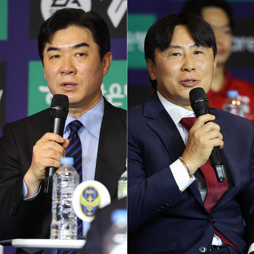 윤정환(왼쪽) 인천 유나이티드 감독과 김기동 FC서울 감독. /사진=한국프로축구연맹 제공