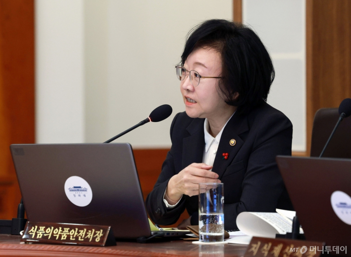 오유경 식품의약품안전처장이 20일 청와대에서 열린 국무회의에서 발언하고 있다./사진=고범준