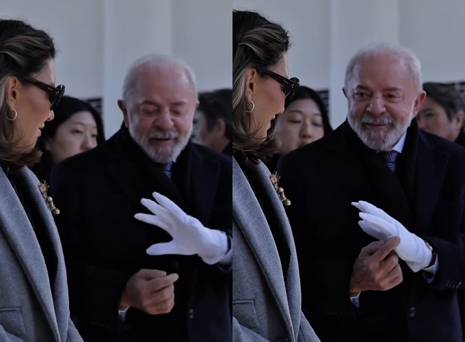 루이스 이나시우 룰라 다 시우바 브라질 대통령이 지난 23일 오전 국립서울현충원에 방문했을 당시 참배 전 장갑을 착용하다가 새끼손가락이 없는 왼손 장갑을 보고 깜짝 놀랐다. /사진=유튜브 채널 'Lula' 영상
