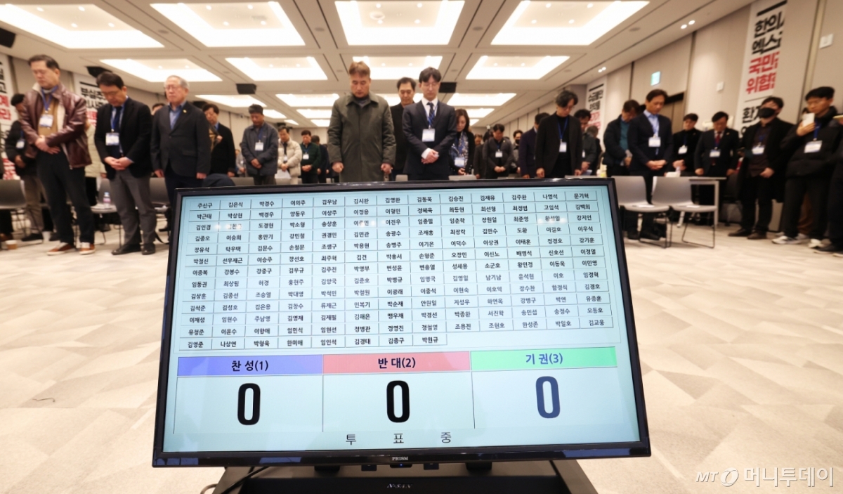 (서울=뉴스1) 오대일 기자 = 28일 오후 서울 용산구 대한의사협회 대강당에서 2026년도 임시대의원총회가 열리고 있다. 의협은 이날 대의원총회에서 의대정원 증원과 관련된 긴급현안과 비상대책위원회 설치 등을 논의했다. 2026.2.28/뉴스1  Copyright © 뉴스1. All rights reserved. 무단 전재 및 재배포,  AI학습 이용 금지. /사진=(서울=뉴스1) 오대일 기자