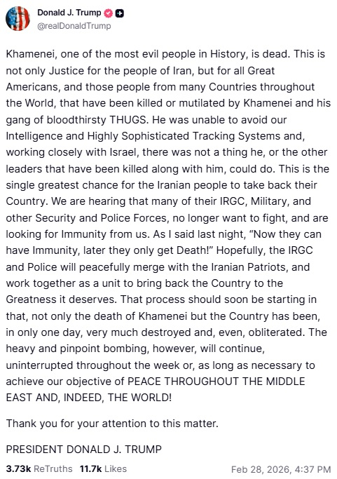 /도널드 트럼프 미국 대통령 소셜미디어 캡쳐.