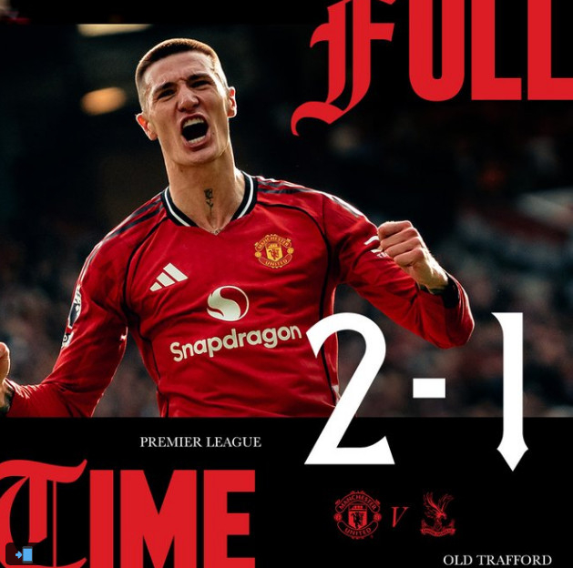 맨유 공격수 베냐민 세슈코가 1일(한국시간) 영국 맨체스터의 올드 트래포드에서 열린 크리스탈 팰리스와의 '2025~2026시즌 잉글리시 프리미어리그(EPL)' 28라운드에서 역전골을 넣고 포효하고 있다. /사진=맨유 공식 SNS 갈무리