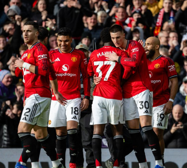 득점 후 기뻐하는 맨유 선수들. /사진=맨유 공식 SNS 갈무리