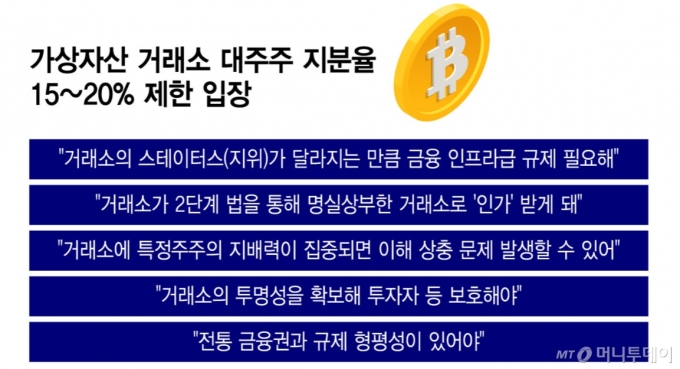 가상자산 거래소 대주주 지분율 15~20% 제한 입장/그래픽=윤선정