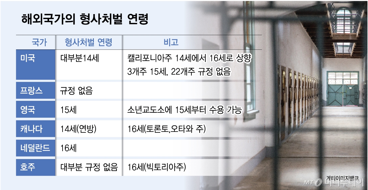 해외국가의 형사처벌 연령/그래픽=김다나