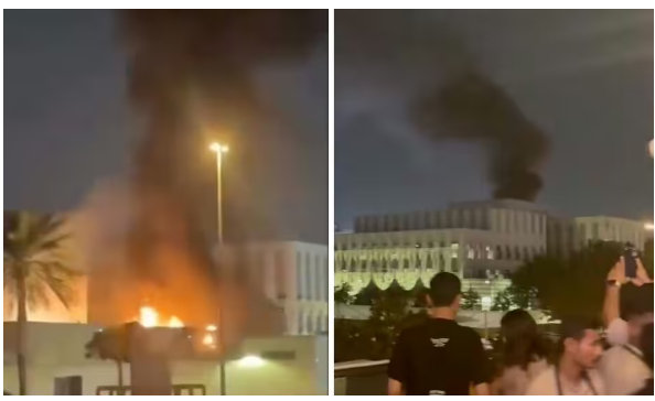 3일(현지시간) 아랍에미리트(UAE) 두바이 내 미국 영사관 인근 주차장에서 드론 공격으로 인한 화재가 발생했다. 이란 국영 방송은 "이란 드론이 두바이 주재 미국 영사관을 공격했다"고 보도했다. /사진=X