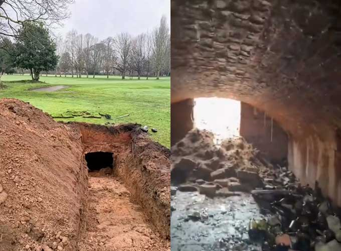 영국의 한 골프장에서 싱크홀 보수 작업을 하던 중 19세기에 사라진 대저택의 와인 저장고가 발견돼 화제다./사진=데이비흄 파크 골프클럽 (Davyhulme Park Golf Club) 공식 SNS(소셜미디어)