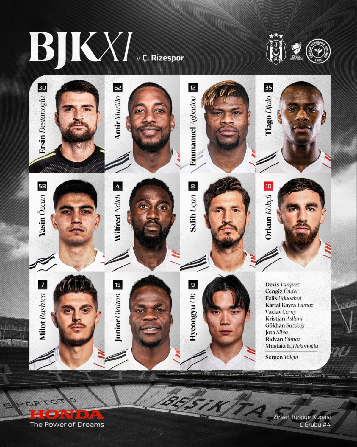 5일(한국시간) 튀르키예 이스탄불의 튀프라쉬 스타디움에서 열린 2025~2026 튀르키예 쿠파스 C조 2차전 리제스포르전에 선발 출전한 '등번호 9번' 오현규. /사진=베식타시 JK SNS 캡처