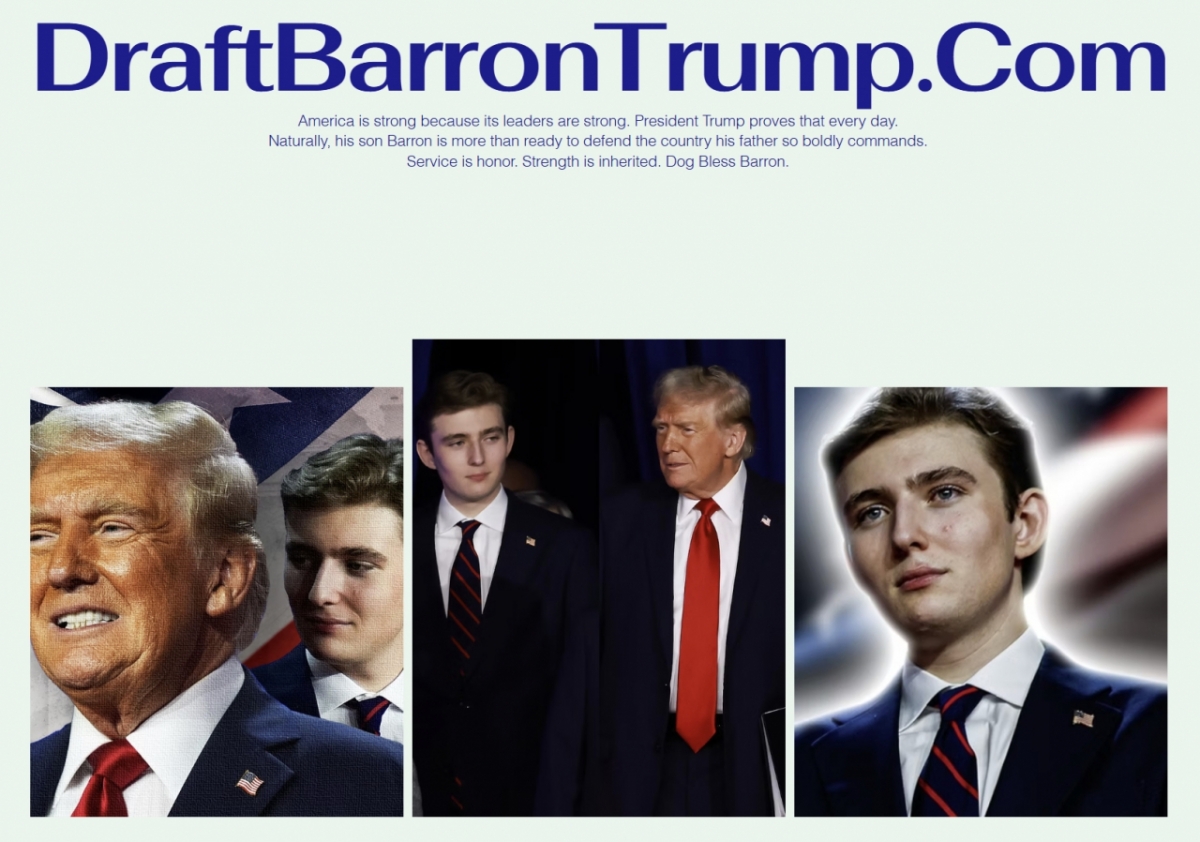'배런 트럼프를 징집하라'는 의미를 담은 풍자 웹사이트. /사진=드래프트배런트럼프 홈페이지 갈무리 