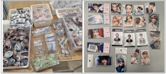 단속된 퍼블리시티권 침해상품 판매 현장 사진./사진제공=-지식재산처