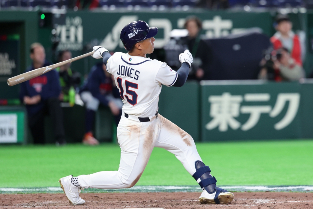 5일 일본 도쿄돔에서 열린 2026 WBC 조별리그 C조 1차전 한국과 체코와의 경기, 8회말 2사 한국 저마이 존스가 솔로홈런을 치고 있다. /사진=뉴시스 