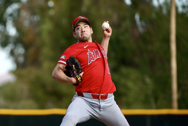 소속팀 스프링캠프에 합류해 훈련했던 기쿠치의 모습. /사진=LA 에인절스 공식 SNS