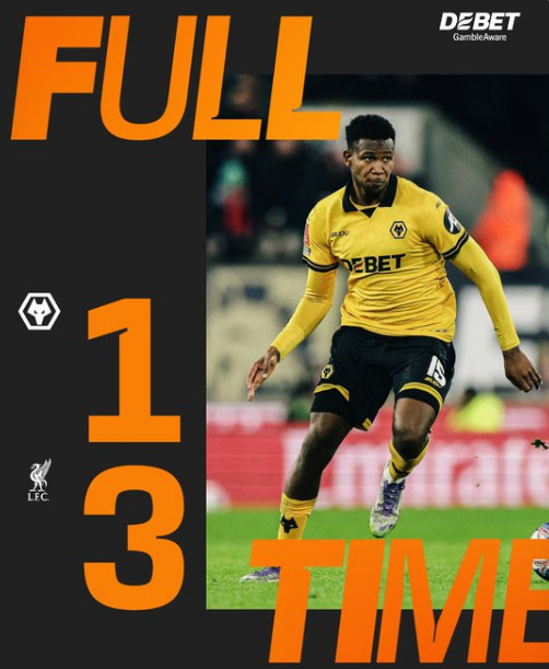 울버햄튼은 7일(한국시간) 영국 울버햄튼의 몰리뉴 스타디움에서 열린 리버풀과의 '2025~2026시즌 잉글랜드축구협회(FA)컵' 16강전에서 1-3으로 패했다. /사진=울버햄튼 공식 SNS