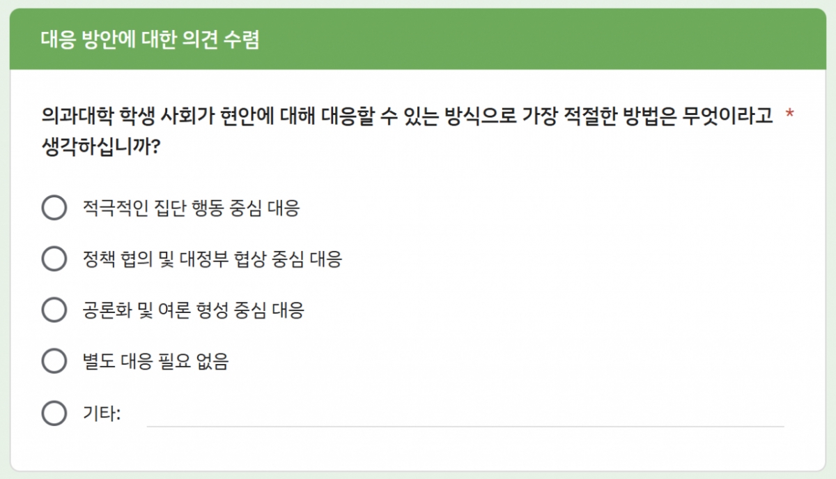 대한의과대학·의학전문대학원 학생협회(의대협)가 지난 4~6일 진행한 내부 설문 조사 내용 중 일부. /사진=독자 제공