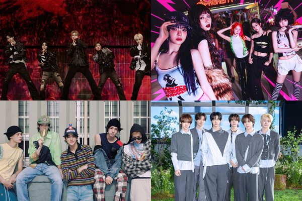 (왼쪽 상당부터 시계방형) 투모로우바이투게더, 르세라핌, TWS, 코르티스 / 사진=빅히트 뮤직, 쏘스뮤직, 플레디스 엔터테인먼트