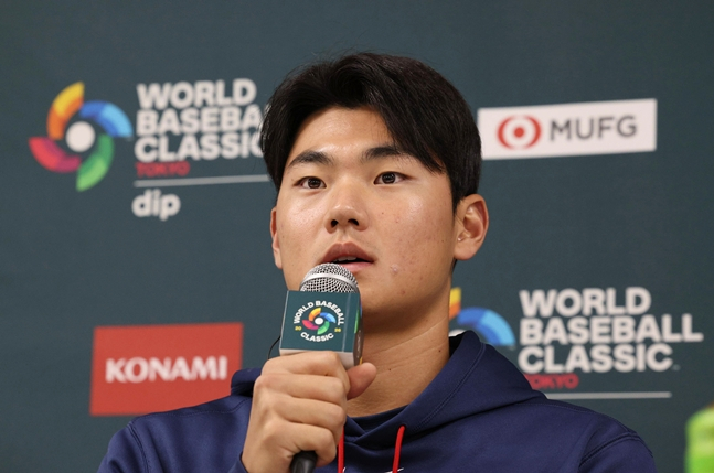 사전 인터뷰에 나선 김주원. /사진=WBC 조직위원회(요미우리 신문사 제공)