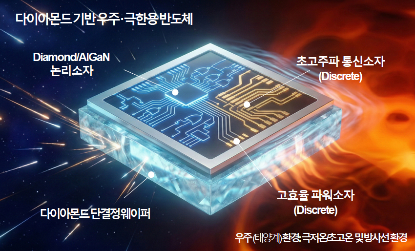 우주극한 환경에서 우수한 특성을 보이는 '다이아몬드 기반 반도체' 이미지./사진제공=한국공학대