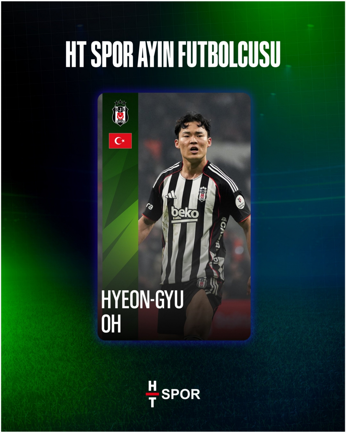 HT 스포르 선정 튀르키예 쉬페르리그 2월 이달의 선수 영예를 안은 베식타시JK 오현규. /사진=HT스포르 SNS 캡처