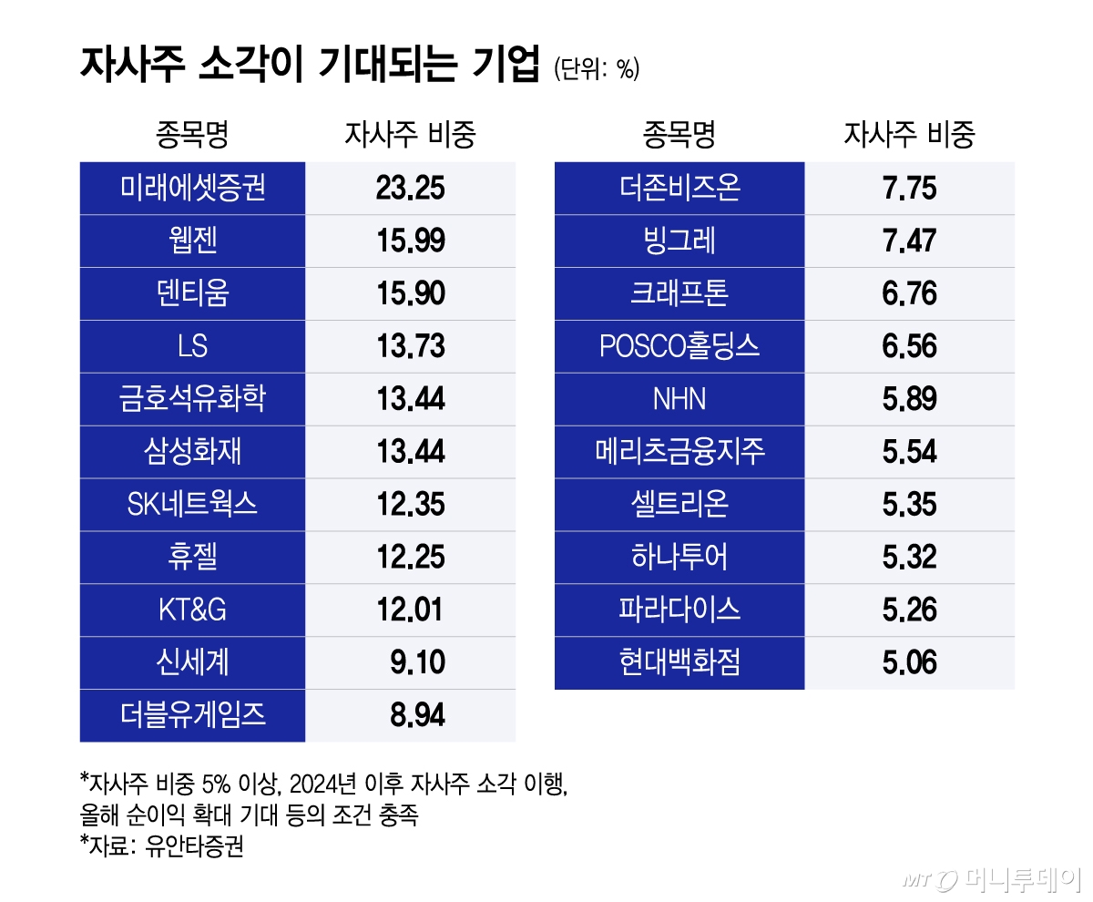 자사주 소각이 기대되는 기업/그래픽=윤선정