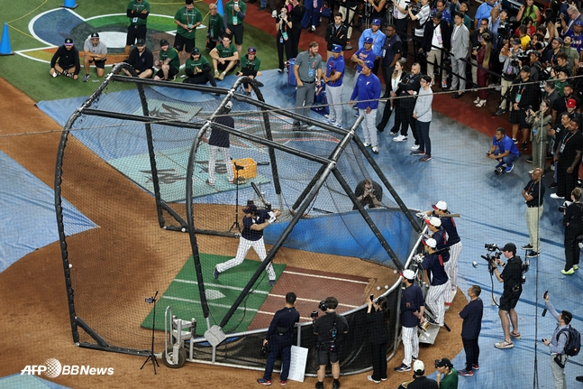 라이브 BP를 실시하고 있는 오타니. /AFPBBNews=뉴스1