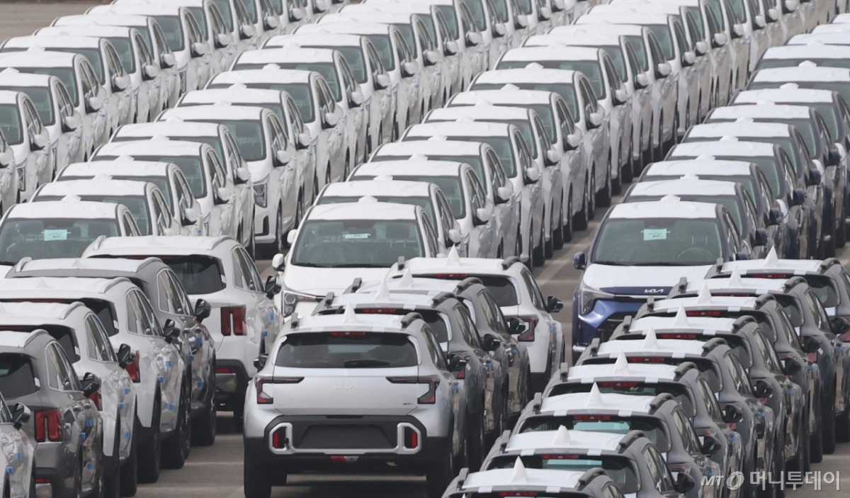 지난달 22일 경기 평택시 포승읍 평택항에 수출용 자동차가 세워진 모습/사진= 뉴스1